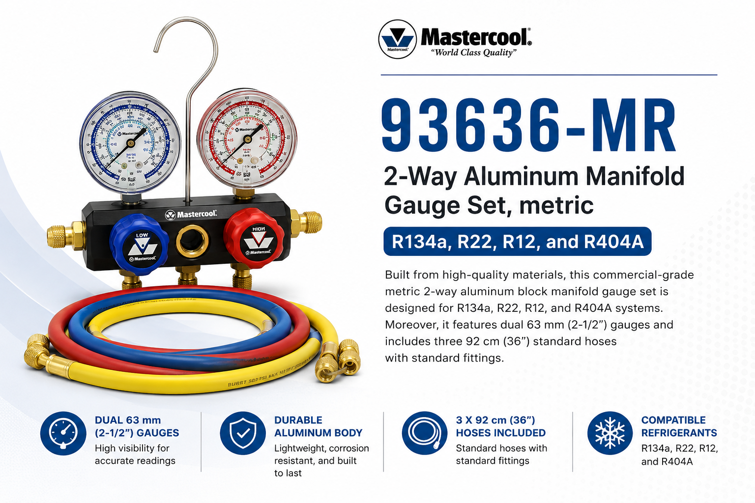 Mastercool 93636-MR 2-Weg Manifold Meter Set voor R134a, R22, R12 & R404A