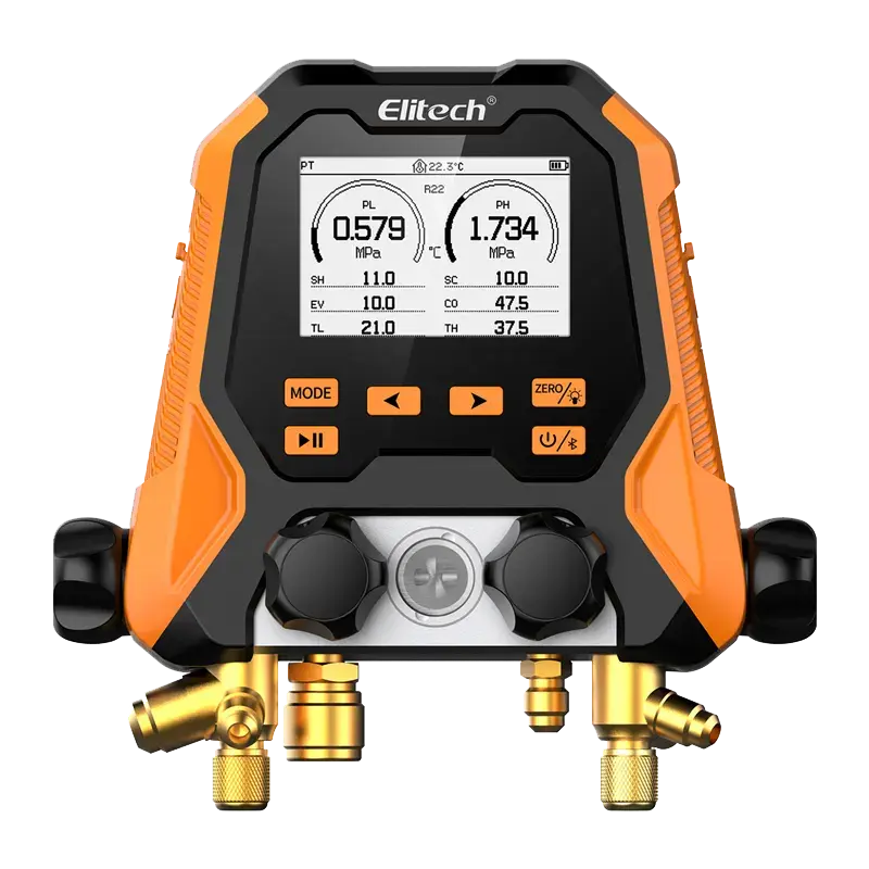 Elitech - MS-870C-set 4 weg digitale manifold incl slangenset en koffer
