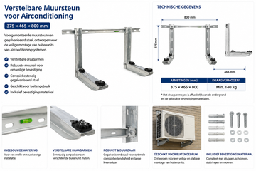 Verstelbare Muursteun voor Airconditioning 375 × 465 × 800 mm  20 sets (2 muursteunen per set)