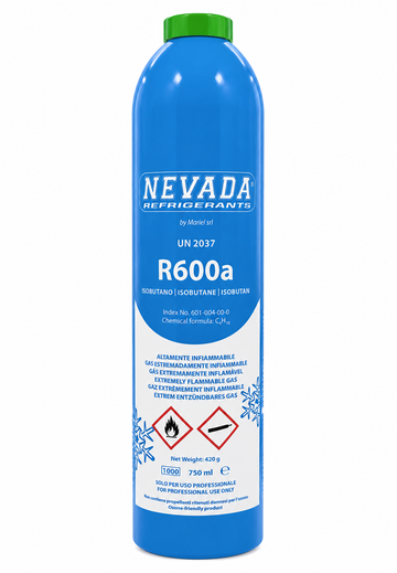 RNEVADA R600a Isobutaan 420g / 750ml – Koudemiddel Fles– Optioneel Ventiel