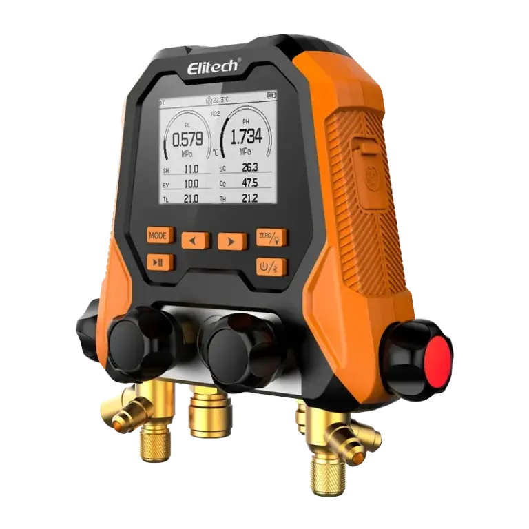 Elitech - MS-870C-set 4 weg digitale manifold incl slangenset en koffer
