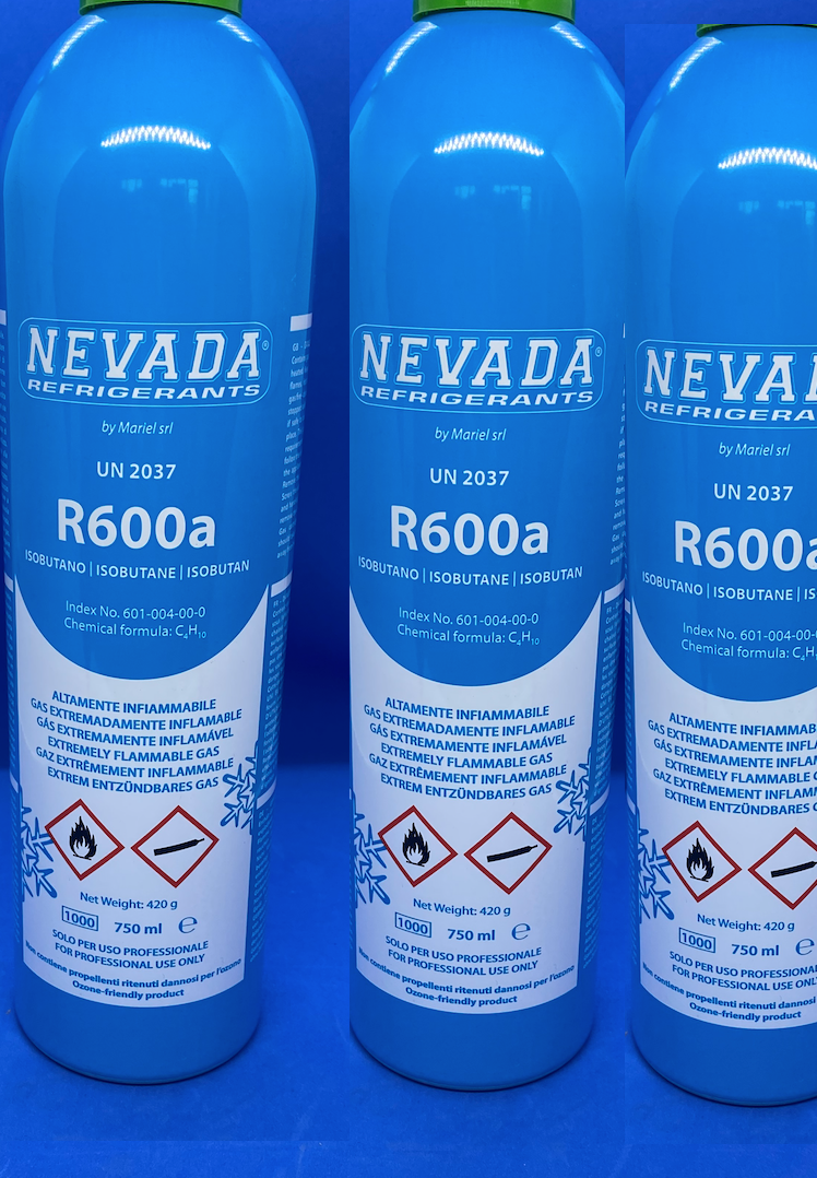 RNEVADA R600a Isobutaan 420g / 750ml – Koudemiddel Fles– Optioneel Ventiel